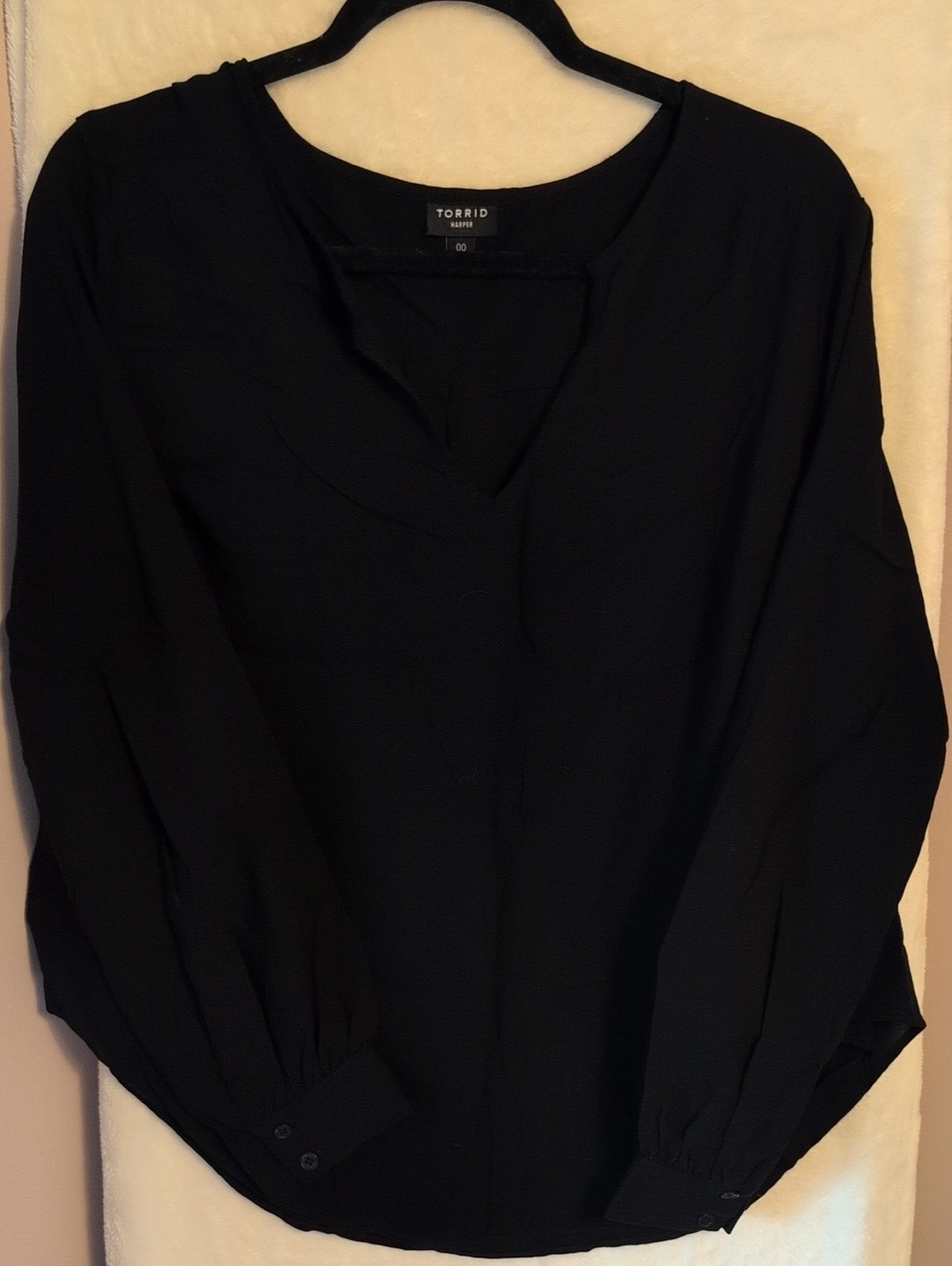 torrid Black Long-Sleeve Scoop V-Neck Blouse